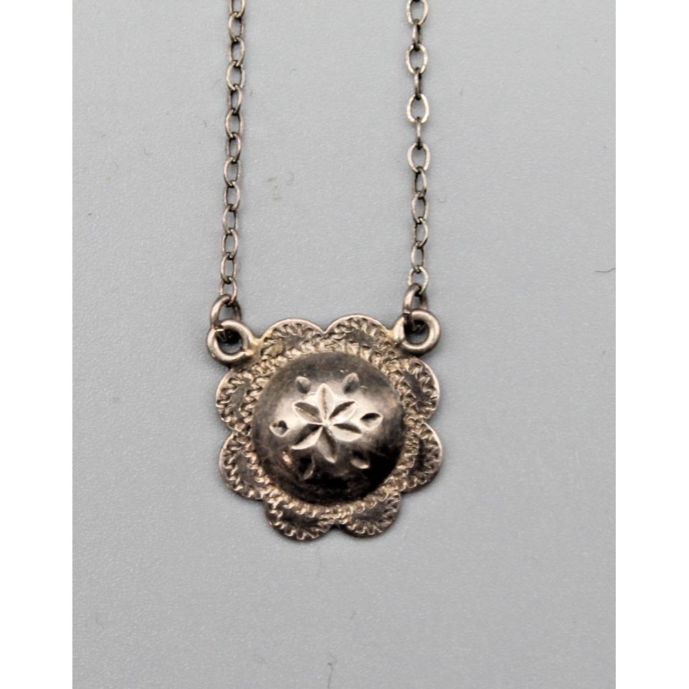 Sterling Silver Floral Concho Necklace Southwestern Flower Pendant 16"